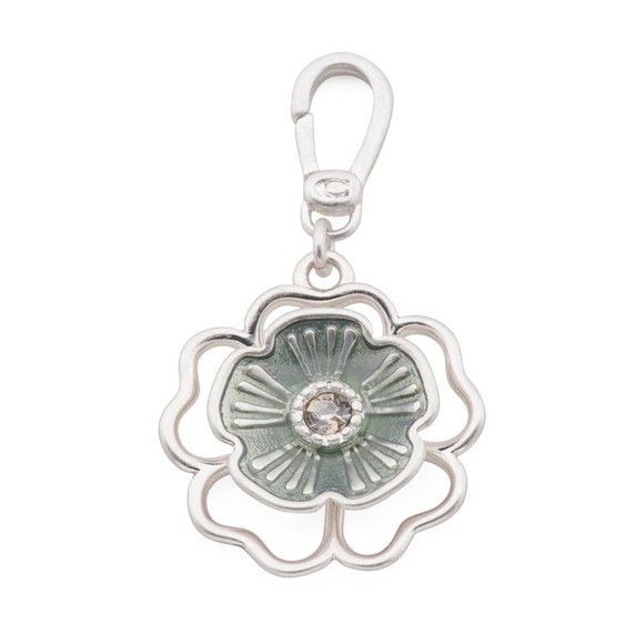 Coach Organic Tea Rose Charm Pendant Crystal Enamel Silver Tone - Picture 1 of 2